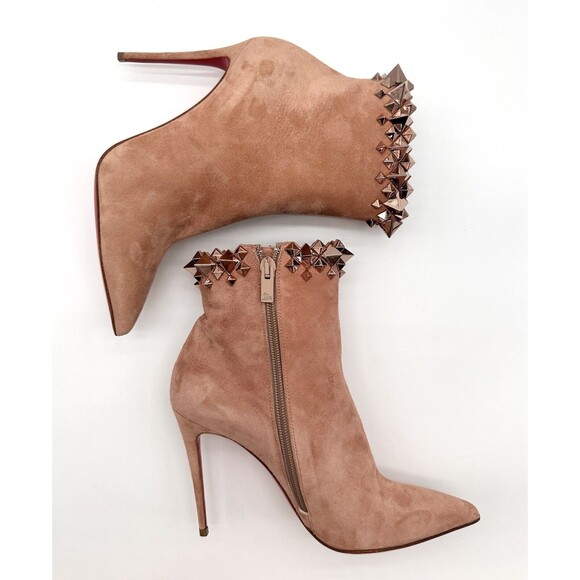 Christian Louboutin Firmamma 100 Studded-Cuff Beige Suede Boots EU 37 US 7 - Picture 6 of 13